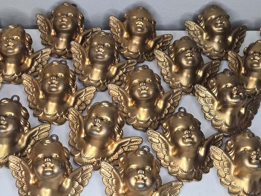 Vintage Gold Cherub Angel Head Christmas Ornaments Set of 19